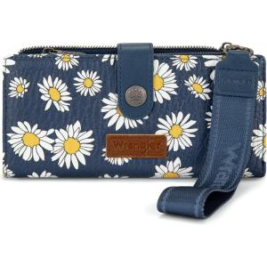 image:imageMontana West X Wrangler Wristlet Wallet Purple Daisy Floral Wallet Card Cases amp Money Organizers Large Capacity Bifold Wallets Ladies Female Travel Clutch Wallets with ID WindowDaisyNavy Blue