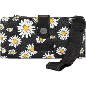 image:imageMontana West X Wrangler Wristlet Wallet Purple Daisy Floral Wallet Card Cases amp Money Organizers Large Capacity Bifold Wallets Ladies Female Travel Clutch Wallets with ID WindowDaisyBlack