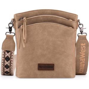 image:imageMontana West Multi Zip Pocket Large Crossbody Bag With Guitar StrapA Classic Khaki