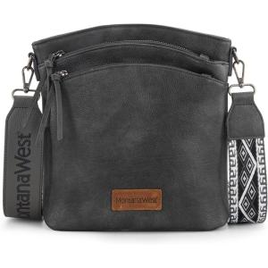 image:imageMontana West Multi Zip Pocket Large Crossbody Bag With Guitar StrapA Gray