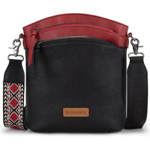 image:imageMontana West Multi Zip Pocket Large Crossbody Bag With Guitar StrapBlackred