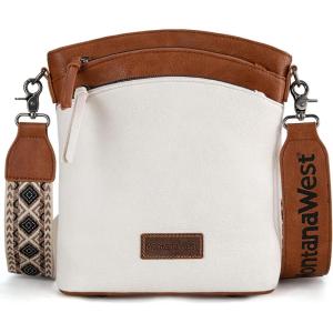 image:imageMontana West Multi Zip Pocket Large Crossbody Bag With Guitar StrapBrownBeige