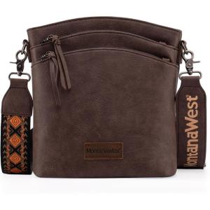 image:imageMontana West Multi Zip Pocket Large Crossbody Bag With Guitar StrapClassic Coffee
