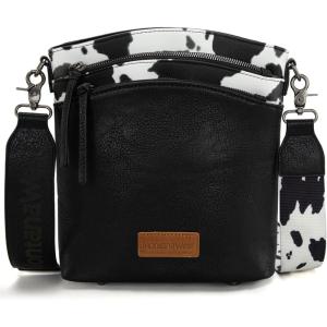 image:imageMontana West Multi Zip Pocket Large Crossbody Bag With Guitar StrapClassic Cow Black