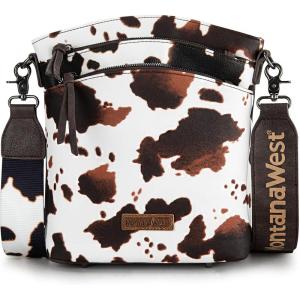 image:imageMontana West Multi Zip Pocket Large Crossbody Bag With Guitar StrapClassic Cow Pattern
