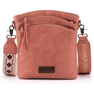 image:imageMontana West Multi Zip Pocket Large Crossbody Bag With Guitar StrapClassic Pink
