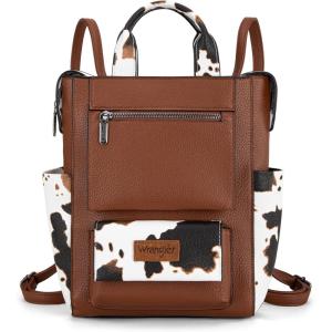 image:imageMontana West Wrangler Cow Print Backpack Purse for Women Vegan Leather Ladies Convertible Backpack Stylish Anti Theft Backpack with Adjustable StrapA Classic Browncow Print