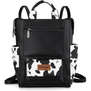 image:imageMontana West Wrangler Cow Print Backpack Purse for Women Vegan Leather Ladies Convertible Backpack Stylish Anti Theft Backpack with Adjustable StrapAclassic Black Print