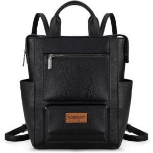 image:imageMontana West Wrangler Cow Print Backpack Purse for Women Vegan Leather Ladies Convertible Backpack Stylish Anti Theft Backpack with Adjustable StrapPatten Black Black