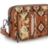 image:imageWrangler Aztec Crossbody Bag for Women Multi Pocket Shoulder Bag Boho Cross Body Wallet PurseLight Brown