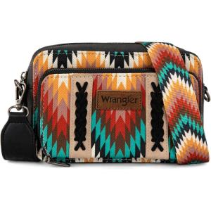 image:imageWrangler Aztec Crossbody Bag for Women Multi Pocket Shoulder Bag Boho Cross Body Wallet PurseAztecblack