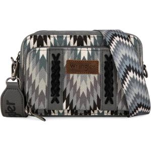 image:imageWrangler Aztec Crossbody Bag for Women Multi Pocket Shoulder Bag Boho Cross Body Wallet PurseAztecgrey