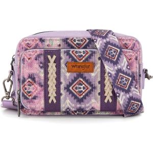 image:imageWrangler Aztec Crossbody Bag for Women Multi Pocket Shoulder Bag Boho Cross Body Wallet PurseLavender