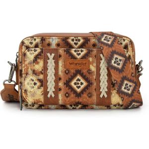 image:imageWrangler Aztec Crossbody Bag for Women Multi Pocket Shoulder Bag Boho Cross Body Wallet PurseLight Brown
