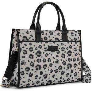 image:imageWrangler Laptop Bag 156 Inch Large Tote Bag Leopard Womens Computer Bags Briefcase Bags for Work with Detachable StrapLeopard Black