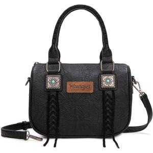 image:imageWrangler Satchel Bag Fringe Crossbody Purse Turquoise Top Handle Shoulder Bag with Detachable StrapBlack