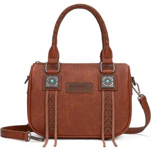 image:imageWrangler Satchel Bag Fringe Crossbody Purse Turquoise Top Handle Shoulder Bag with Detachable StrapBrown