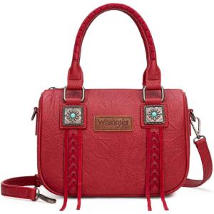 image:imageWrangler Satchel Bag Fringe Crossbody Purse Turquoise Top Handle Shoulder Bag with Detachable StrapRed