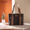 image:imageWrangler Distressed Tote Bag for Women Western Braided Purse Multi Pockets Handbags and Shoulder BagRteroblack