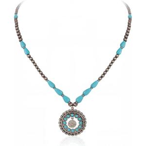 image:imageRustic Coutures Western Turquoise Necklace Jewelry for Women Cowgirl Vintage NecklaceRound ConchoTurquoise