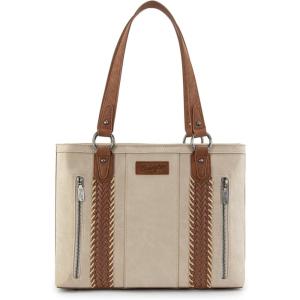image:imageWrangler Distressed Tote Bag for Women Western Braided Purse Multi Pockets Handbags and Shoulder BagRterobeige
