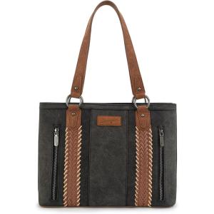 image:imageWrangler Distressed Tote Bag for Women Western Braided Purse Multi Pockets Handbags and Shoulder BagRteroblack