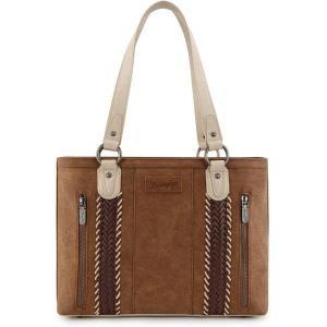 image:imageWrangler Distressed Tote Bag for Women Western Braided Purse Multi Pockets Handbags and Shoulder BagRterobrown