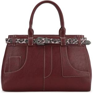 image:imageRetro Y2K Handbag Leopard Belt Tote Bag for Women with Crossbody StrapBurgundy Red