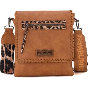 image:imageMontana West Crossbody Bags for Women with Dual Compartments Western Cross Body Purse with Leopard Print Guitar StrapBrown