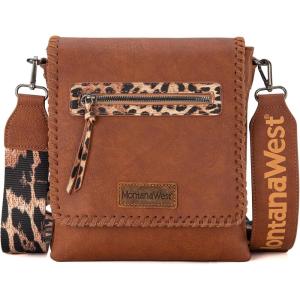 image:imageMontana West Crossbody Bags for Women with Dual Compartments Western Cross Body Purse with Leopard Print Guitar StrapDeep Brown