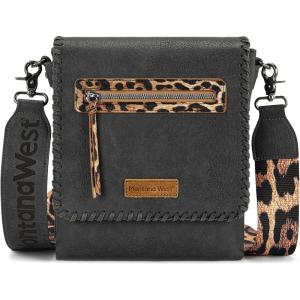image:imageMontana West Crossbody Bags for Women with Dual Compartments Western Cross Body Purse with Leopard Print Guitar StrapGrey