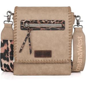 image:imageMontana West Crossbody Bags for Women with Dual Compartments Western Cross Body Purse with Leopard Print Guitar StrapKaki