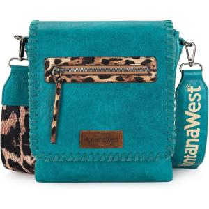 image:imageMontana West Crossbody Bags for Women with Dual Compartments Western Cross Body Purse with Leopard Print Guitar StrapTurquoise