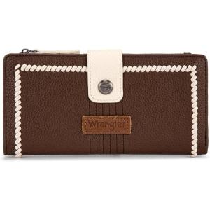 image:imageMontana West X Wrangler Womens Wallet Bifold Ladies Female Large Capacity Wallet Minimalist Card Cases Money Organizer RFID Blocking Wallet with ID Window and Zipper PocketContrast Coffee Beige