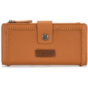 image:imageMontana West X Wrangler Womens Wallet Bifold Ladies Female Large Capacity Wallet Minimalist Card Cases Money Organizer RFID Blocking Wallet with ID Window and Zipper PocketBrown