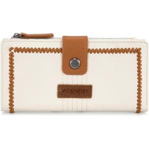 image:imageMontana West X Wrangler Womens Wallet Bifold Ladies Female Large Capacity Wallet Minimalist Card Cases Money Organizer RFID Blocking Wallet with ID Window and Zipper PocketContrast Beige Brown