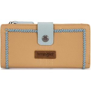 image:imageMontana West X Wrangler Womens Wallet Bifold Ladies Female Large Capacity Wallet Minimalist Card Cases Money Organizer RFID Blocking Wallet with ID Window and Zipper PocketContrast Tan Jean