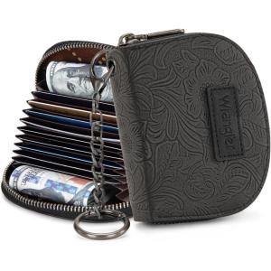 image:imageMontana West Wrangler Small Keychain Wallet for Women RFID Blocking Credit Card Holder Floral Tooling Coin Purse Coffee WG338W1021CFFloral Black with Keychain