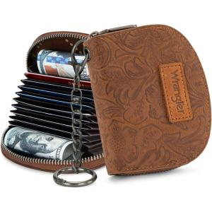 image:imageMontana West Wrangler Small Keychain Wallet for Women RFID Blocking Credit Card Holder Floral Tooling Coin Purse Coffee WG338W1021CFFloral Brown with Keychain