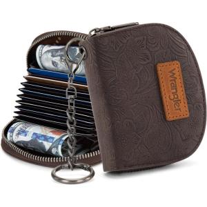 image:imageMontana West Wrangler Small Keychain Wallet for Women RFID Blocking Credit Card Holder Floral Tooling Coin Purse Coffee WG338W1021CFFloral Coffee with Keychain