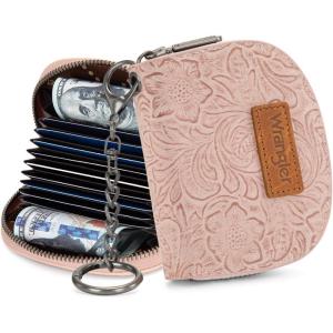 image:imageMontana West Wrangler Small Keychain Wallet for Women RFID Blocking Credit Card Holder Floral Tooling Coin Purse Coffee WG338W1021CFFloral Dark Pink with Keychain