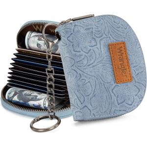 image:imageMontana West Wrangler Small Keychain Wallet for Women RFID Blocking Credit Card Holder Floral Tooling Coin Purse Coffee WG338W1021CFFloral Jean with Keychain