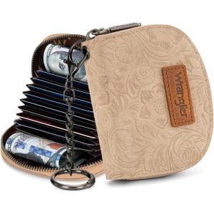 image:imageMontana West Wrangler Small Keychain Wallet for Women RFID Blocking Credit Card Holder Floral Tooling Coin Purse Coffee WG338W1021CFFloral Tan with Keychain