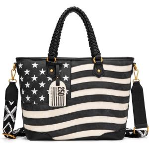 image:imageMontana West American Flag Tote Bag for Women Vintage Patriotic Western Shoulder Purse with Braided Top HandlesBlack