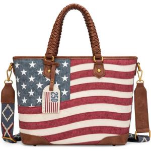 image:imageMontana West American Flag Tote Bag for Women Vintage Patriotic Western Shoulder Purse with Braided Top HandlesJean