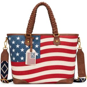 image:imageMontana West American Flag Tote Bag for Women Vintage Patriotic Western Shoulder Purse with Braided Top HandlesRed