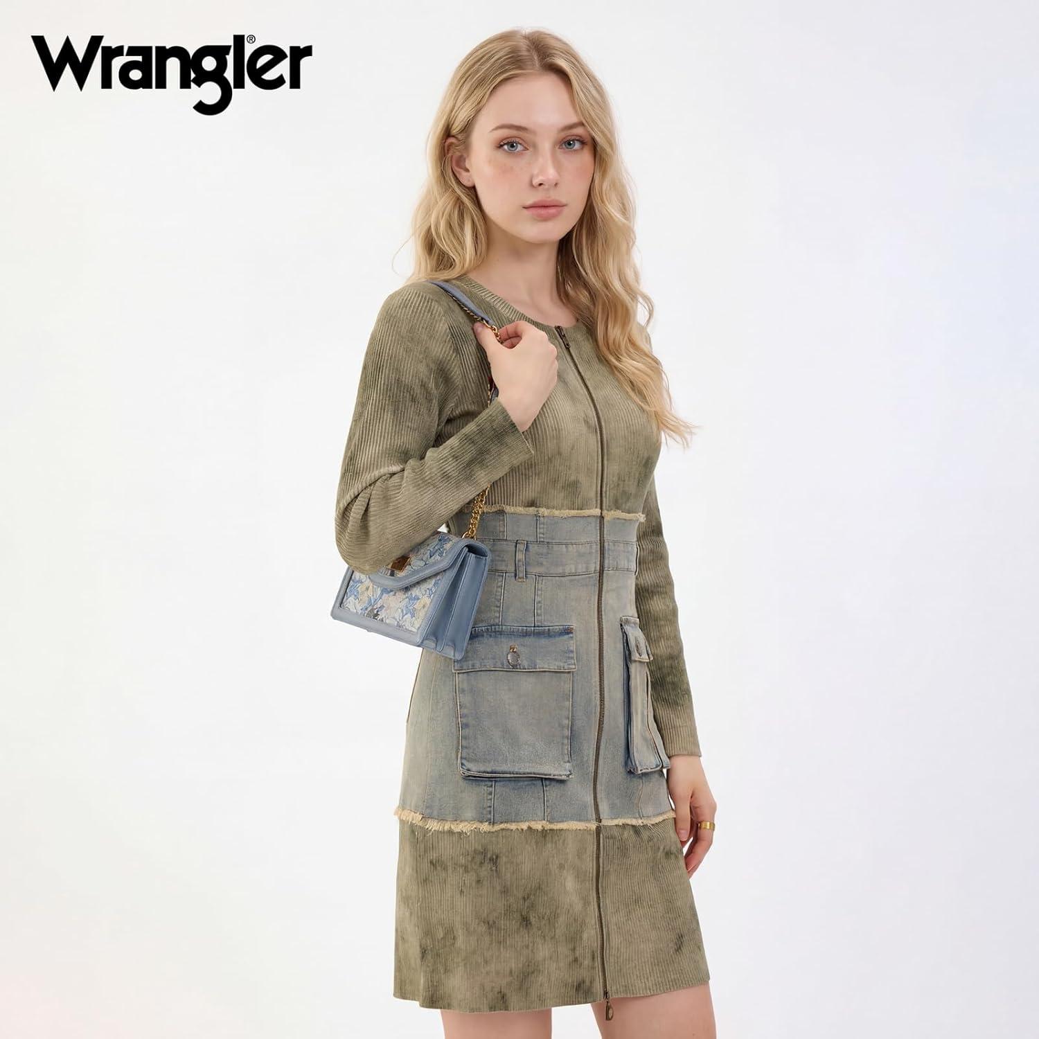 image:imageWrangler Flap Shoulder Bag for Women Vintage Floral Tooled Crossbody Purse with Chain StrapFloraljean