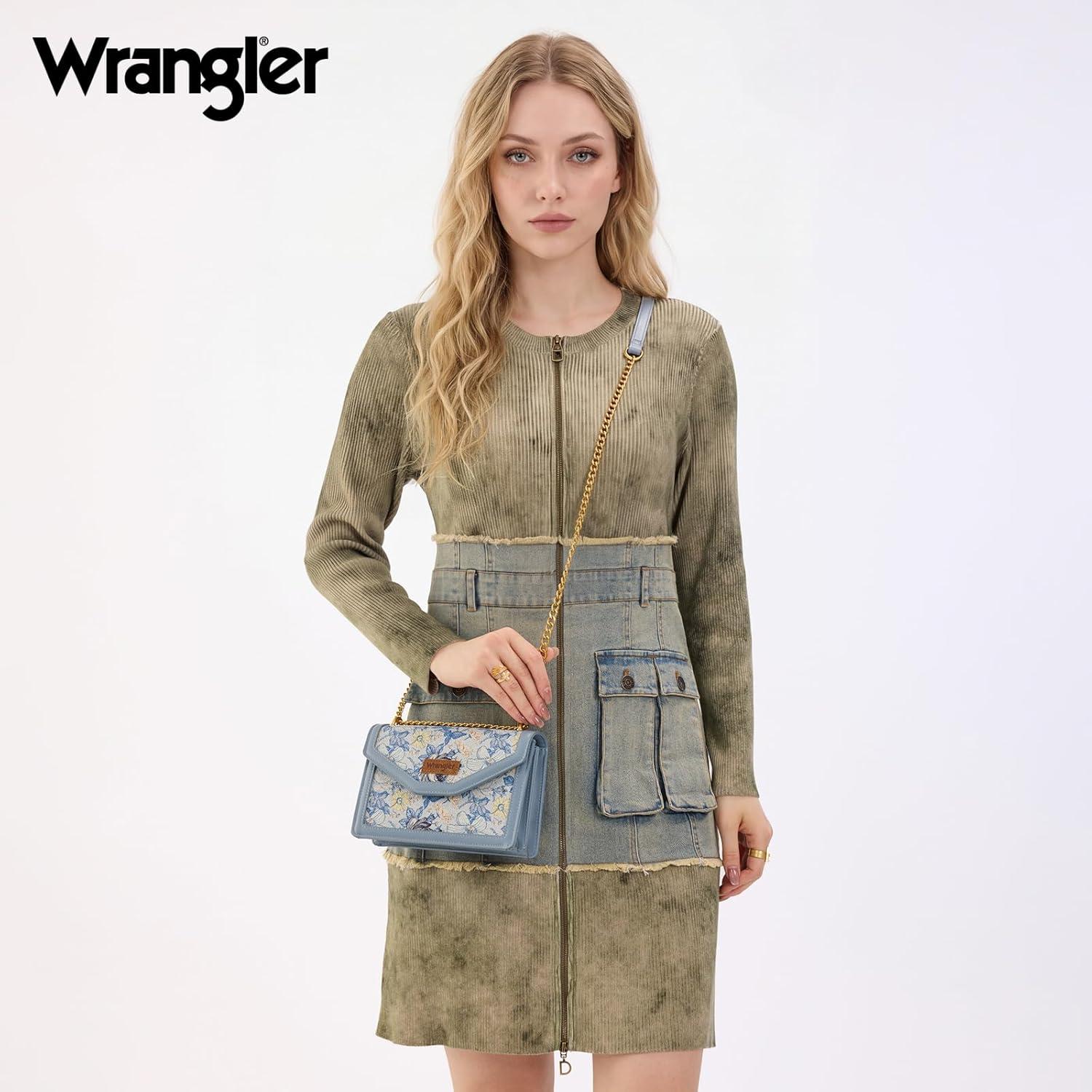 image:imageWrangler Flap Shoulder Bag for Women Vintage Floral Tooled Crossbody Purse with Chain StrapFloraljean
