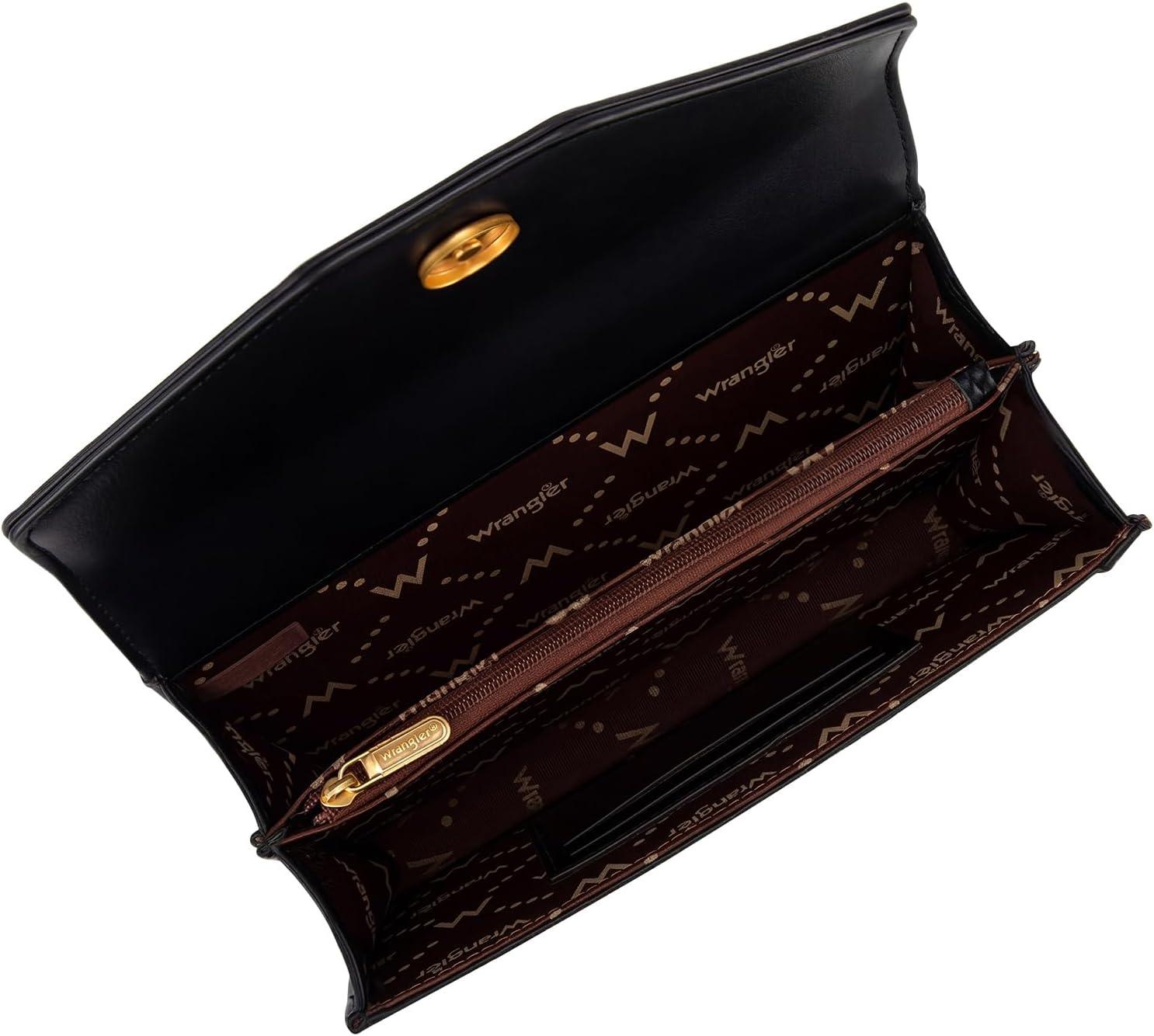 image:imageWrangler Flap Shoulder Bag for Women Vintage Floral Tooled Crossbody Purse with Chain StrapFloraljet Black