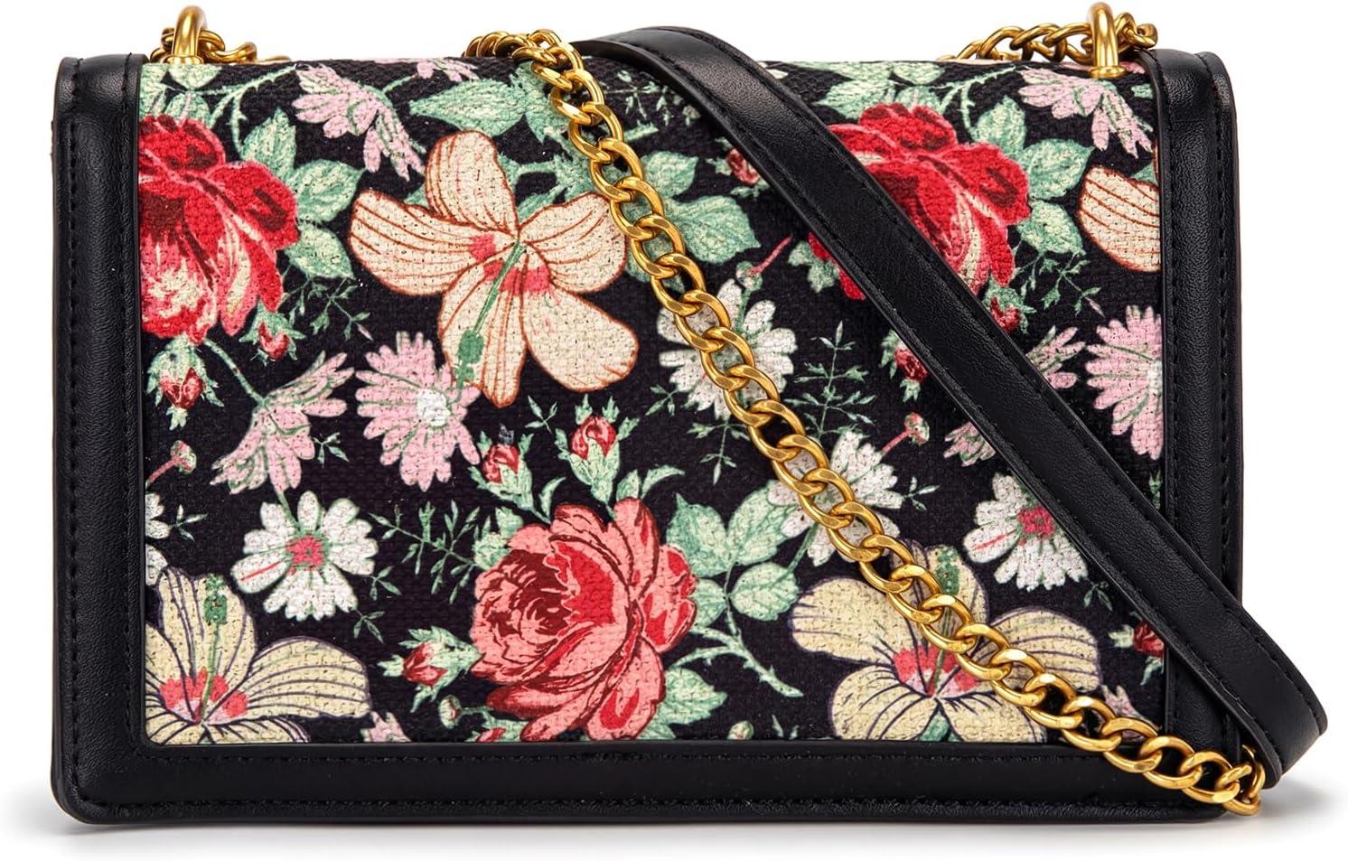image:imageWrangler Flap Shoulder Bag for Women Vintage Floral Tooled Crossbody Purse with Chain StrapFloraljet Black